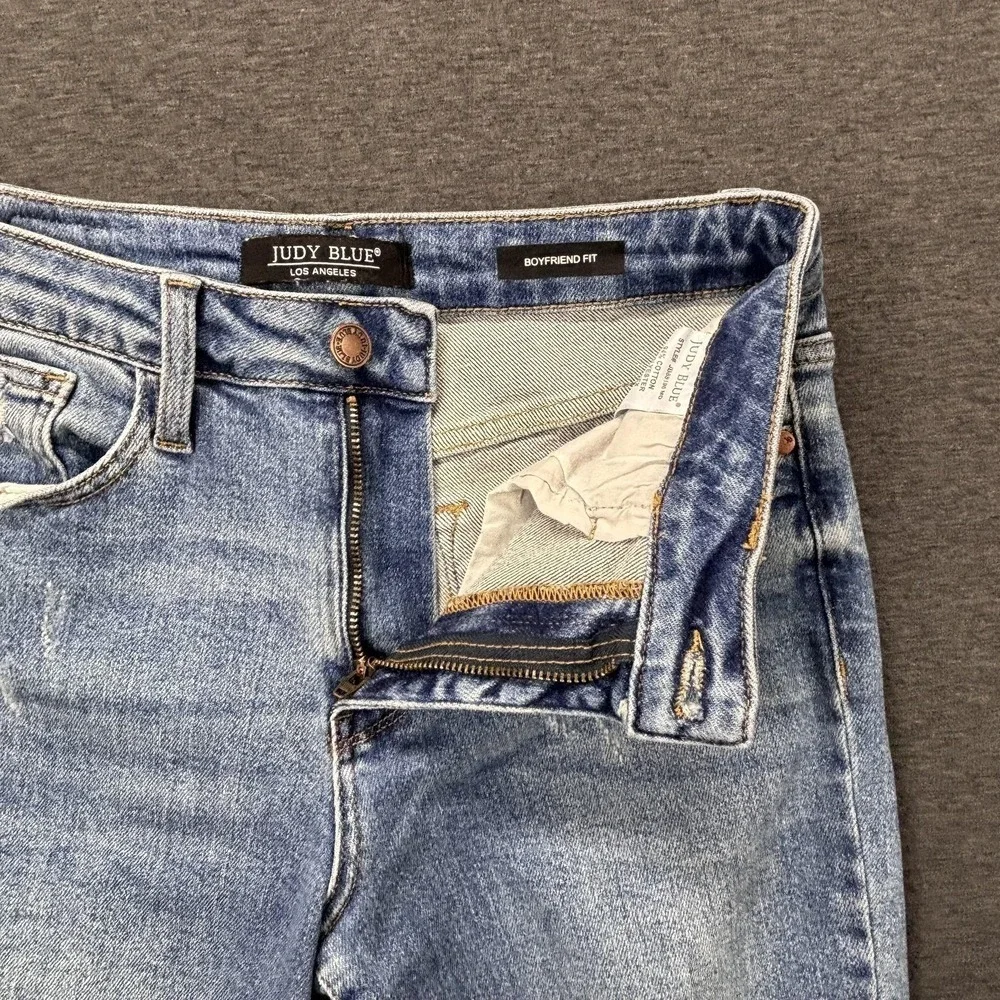 Judy‎ Blue Jeans Womens 5/27 28x27 Blue Distressed Boyfriend High Rise Stretch